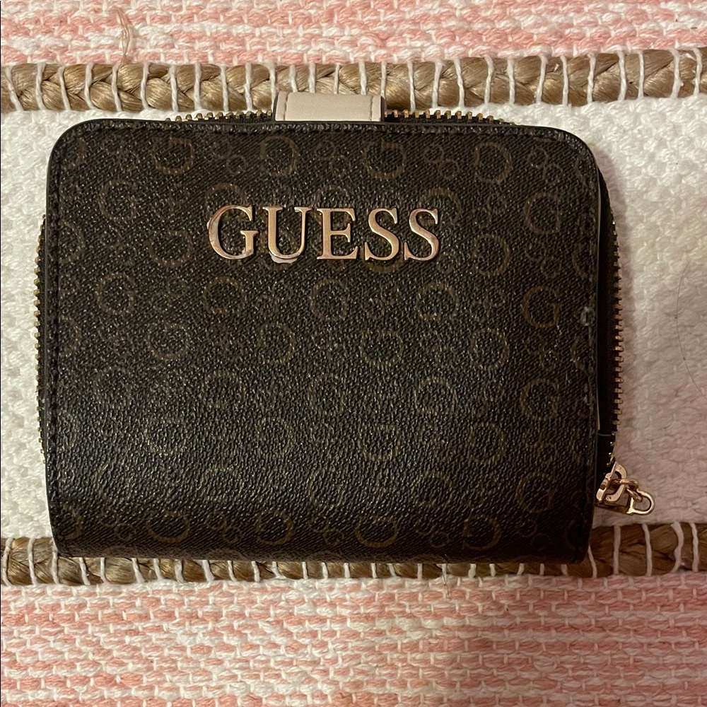 GUESS Gold and Brown Logo Wallet